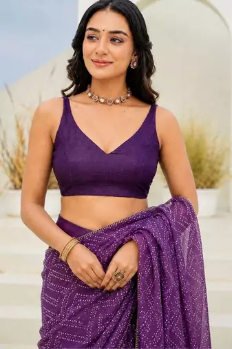Multicolor bandhani beads and stones jute cotton saree