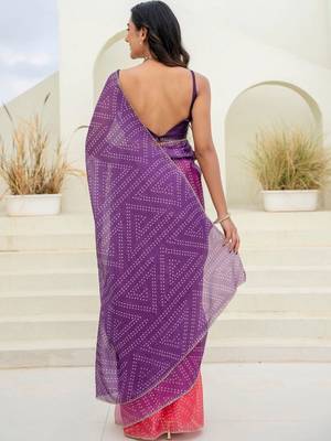 Multicolor bandhani beads and stones jute cotton saree 5