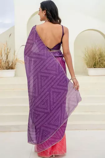 Multicolor bandhani beads and stones jute cotton saree