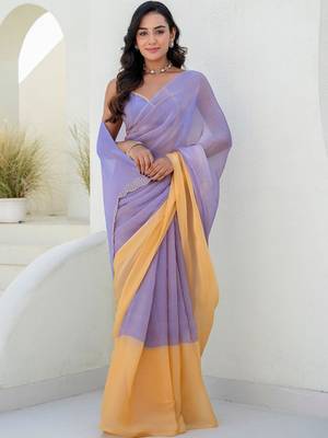 Purple embroidered  chiffon saree 1
