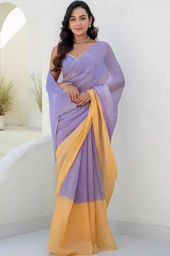 Purple embroidered  chiffon saree