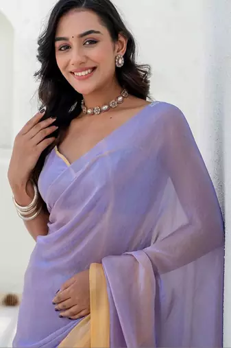 Purple embroidered  chiffon saree