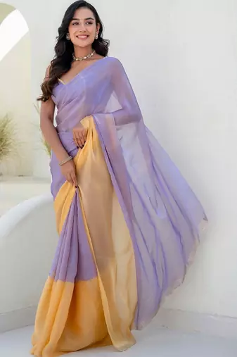Purple embroidered  chiffon saree