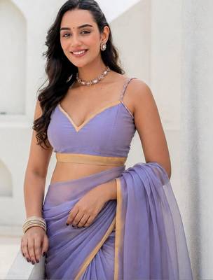 Purple embroidered  chiffon saree 4