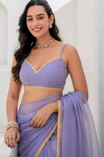 Purple embroidered  chiffon saree