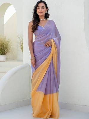 Purple embroidered  chiffon saree 5