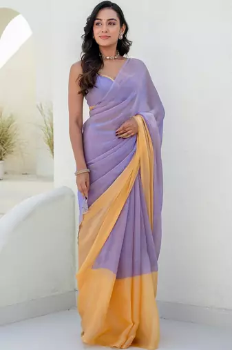 Purple embroidered  chiffon saree