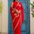 Red floral beads and stones silk blend saree