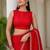 Red floral beads and stones silk blend saree