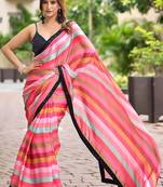 Multicolor striped sequinned organza saree
