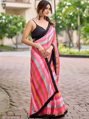 Multicolor striped sequinned organza saree 3