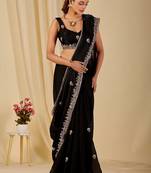 Black ethnic motifs embroidered organza saree