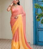 Orange orange yellow colourblocked  chiffon saree with blouse piece