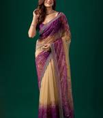 Beige floral zari tissue saree