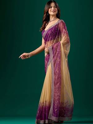 Beige floral zari tissue saree 2