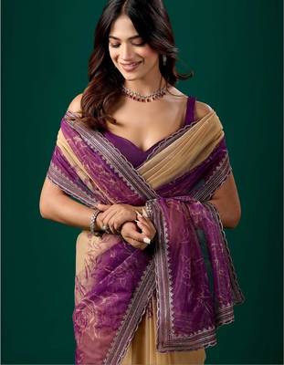 Beige floral zari tissue saree 3