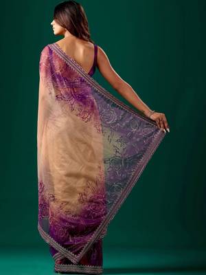 Beige floral zari tissue saree 5