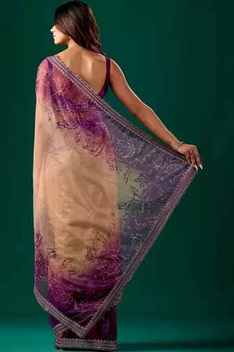 Beige floral zari tissue saree