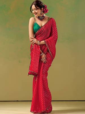 Red zari tissue saree 1