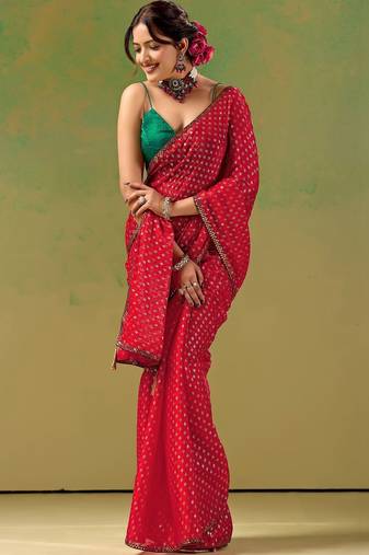 Red zari tissue saree