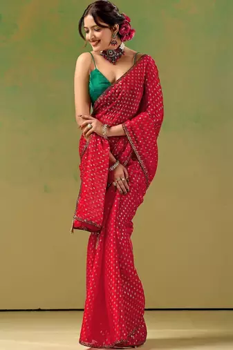 Red zari tissue saree