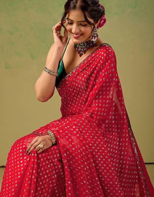 Red zari tissue saree 2
