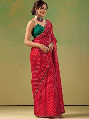 Red zari tissue saree 3