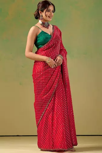 Red zari tissue saree
