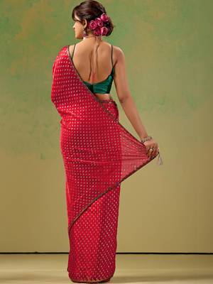 Red zari tissue saree 5