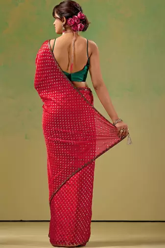 Red zari tissue saree