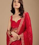 Red embellished embroidered organza heavy work saree