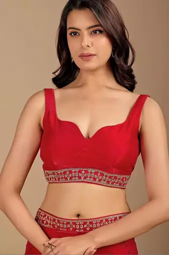 Red embellished embroidered organza heavy work saree