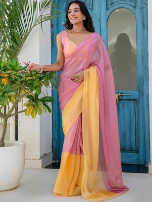 Pink  chiffon saree 1