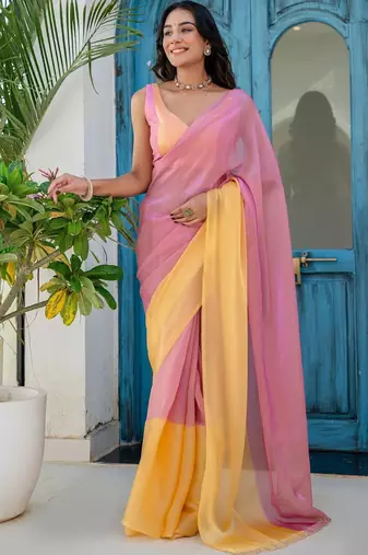 Pink  chiffon saree