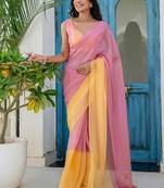 Pink  chiffon saree