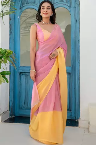 Pink  chiffon saree