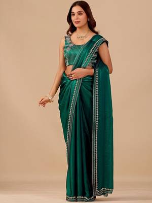 Green embellished embroidered organza heavy work saree 1