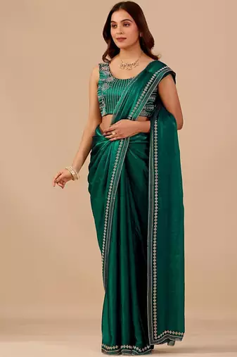 Green embellished embroidered organza heavy work saree