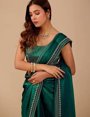 Green embellished embroidered organza heavy work saree 2