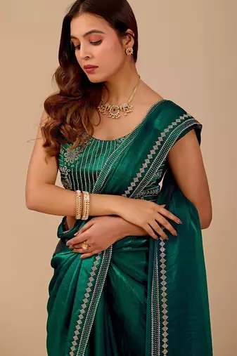 Green embellished embroidered organza heavy work saree