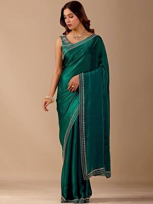 Green embellished embroidered organza heavy work saree 3