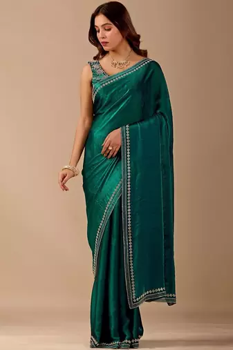 Green embellished embroidered organza heavy work saree