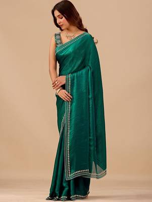 Green embellished embroidered organza heavy work saree 4