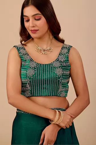 Green embellished embroidered organza heavy work saree