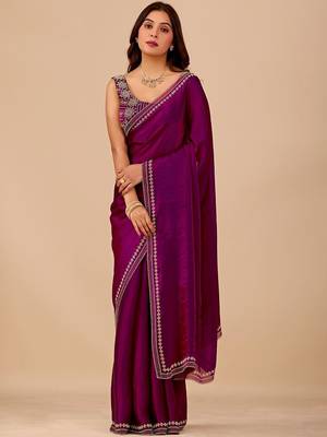 Purple embellished embroidered organza heavy work saree 1