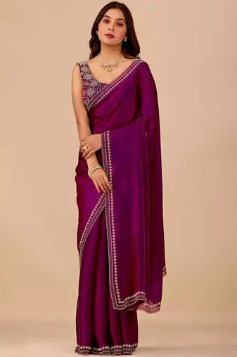Purple embellished embroidered organza heavy work saree