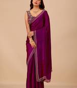 Purple embellished embroidered organza heavy work saree