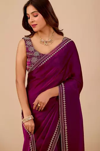 Purple embellished embroidered organza heavy work saree