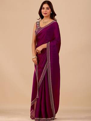 Purple embellished embroidered organza heavy work saree 3
