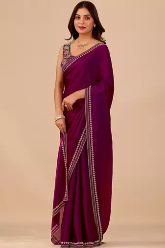 Purple embellished embroidered organza heavy work saree